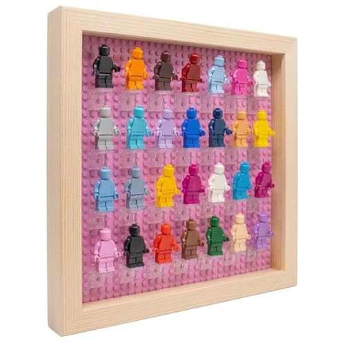 Figurine Display Case 10x10 Natural Shadow Box for Miniature Figures 10x10 Natural Wood Shadow Box with Black Base to Display Up to 28 Block Figures - color: Natural With Black Backing, size: 10x10