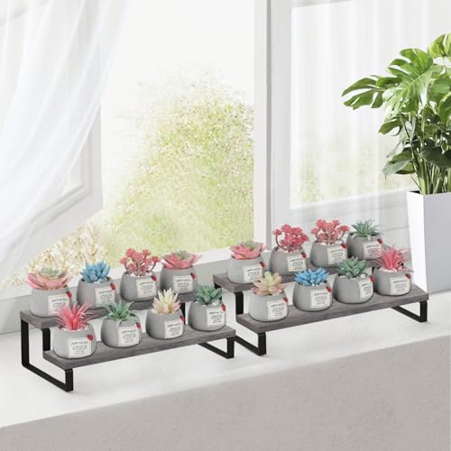 YINMIT Wooden Display Riser Stand, Tiered Perfume and Cologne Organizer Stand, 2 Tier Spice Rack Organizer, Rustic Display Shelf for Candles (2 Tier,2Pack,Grey) - color: 2 Tier,2Pack,Grey