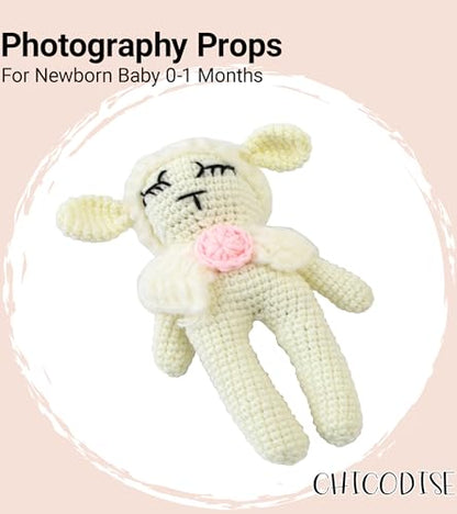 Newborn Photography Props Outfits Boy Girl Lamb Cap & Sheep Photoshoot Prop Crochet Knit Hat Baby Photo Props Outfit