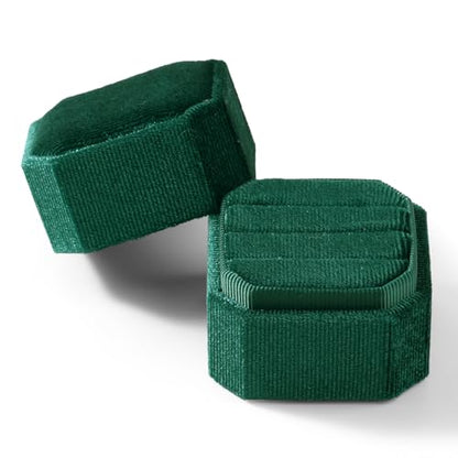 3 Slots Ring Box Velvet Ring Gift Box Wedding Day For Proposal, Engagement, Wedding, Mother's Day, Valentine's Day (Green) - color: Green