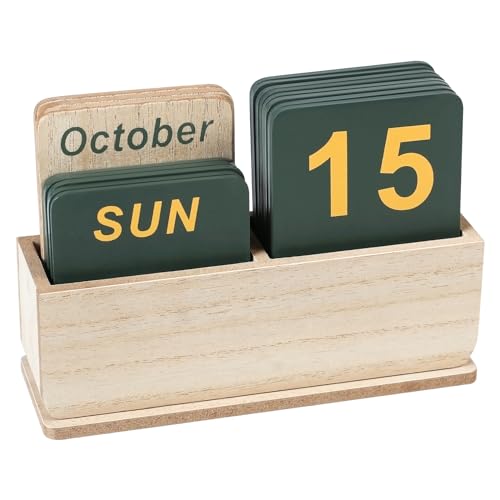 Wooden Block Perpetual Calendar for Desk, Daily Desktop Standing Flip Calendar with Large Display, Modern Farmhouse Aesthetic Desk Accessory for Home Office Decor, Reusable Yearly, Wood Grain - color: Wood Grain