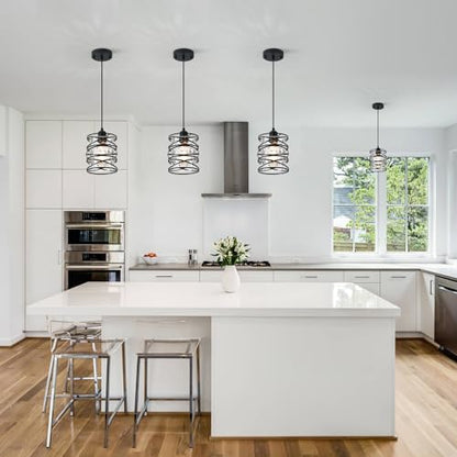 Hammered Glass Pendant Light, Black Metal Spiral Cage Hanging Lamp, Adjustable Height Modern Hanging Light Fixture for Kitchen Island, Dining Room, Living Room, Hallway, Entryway - color: 1-Pack Hammered Glass 6.30in