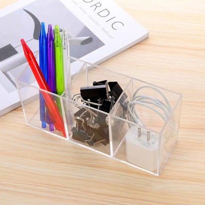 elysolpluv Clear Acrylic Silverware & Pen Organizer Caddy, Transparent Plastic Silverware Holder, Perfect for Office, Bedroom, and Bathroom Storage