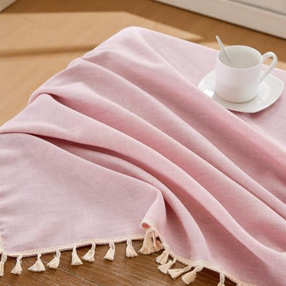JIALE Valentines Textured Tablecloth, Heavy Duty Linen Style Farmhouse Table Cloth Rectangle Tables, Wrinkle-Free Washable Waterproof Table Cover for Kitchen, Dining, Parties, 55"x90", Pink - color: Pink, size: 90" x 55" (Rectangular)