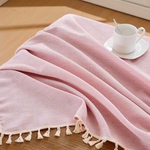 JIALE Valentines Textured Tablecloth, Heavy Duty Linen Style Farmhouse Table Cloth Rectangle Table, Wrinkle-Free Washable Waterproof Table Cover for Kitchen, Dining, Parties, 55"x120", Pink - color: Pink, size: 120" x 55" (Rectangular)