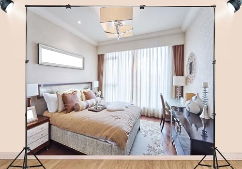 Luxury Beige Bedroom Backdrop Elegant Master Suite Warm Neutral Tones Photograph for Home Decor Housewarming Bridal Shower Party Decorations Tapestry Wall Hanging Photo Props 9X6ft Fabric - size: 9X6ft