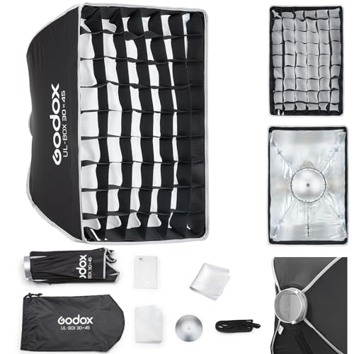 Godox Softbox UL-30x45 11.8"x17.7" Rectangular Softbox, Quick-Release Umbrella Design Bowens Mount with Grid & Deflector, for LED Video & Photography Lighting - size: Rect 30x45cm (11.8"x17.7")