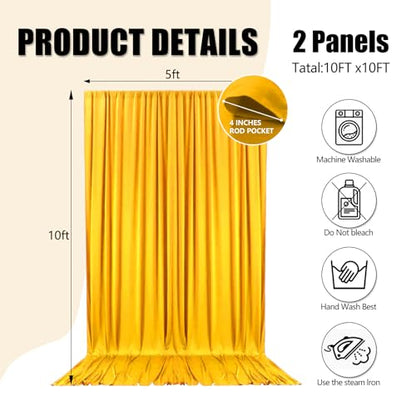10ft x 10ft Gold Yellow Backdrop Curtains for Parties, Fabric Satin Background Curtain with Rod Pockets for Weddings, Birthday, Photography, Mother's Day, Graduation Party Backdrop Drapes, 2 Panels - color: Gold Yellow