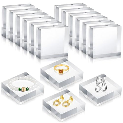 16 PCS Acrylic Display Block, 2 x 2 x 0.8 Inches Square, Clear Polished Cube Jewelry Display Stand
