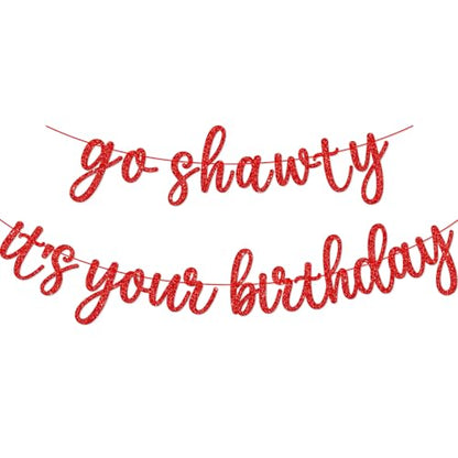 Go Shawty It's Your Birthday Banner, Hip Hop Birthday Party Decorations Supplies, Rap Theme Bday Bunting Sign, Pre-strung, Photo Props (Red) - color: Red