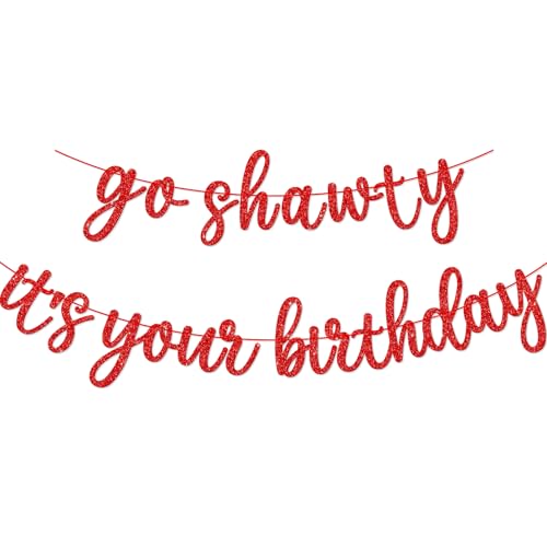 Go Shawty It's Your Birthday Banner, Hip Hop Birthday Party Decorations Supplies, Rap Theme Bday Bunting Sign, Pre-strung, Photo Props (Red) - color: Red