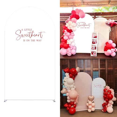 Little Sweetheart is on The Way Arch Backdrop Cover Love Valentine Party Decors Arch Spandex Cover for Baby Shower Pink Girls Birthday (3.3x6.6ft,white66) - color: white66, size: 3.3x6.6ft