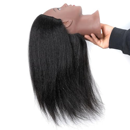 Mannequin Head Human Hair, 16inch, with 100% Human Hair, Cosmetology Doll Head for Hairdresser Practice Braiding Hair Styling, with Table Clamp Stand and Tools