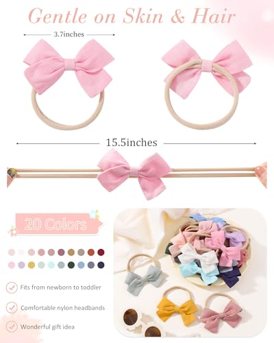 jollybows 20pcs Baby Girls Nylon Hair Bows Headbands Linen Bands Elastic Accessories for Baby Girls Infants preemie and Newborn Kids - color: 5- 20PCS netural bows