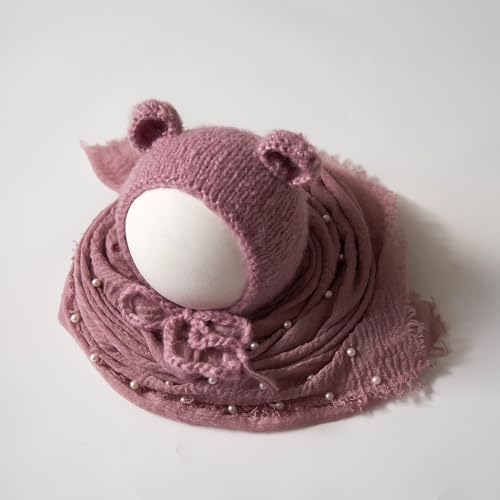 Zeroest Newborn Photo Props Hat Blanket Photography for Babies Cloth Wrap Hats Set Baby Boy Girl Photo Shoot Outfits (Pink) - color: Pink