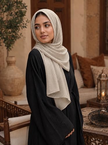 Lightweight Cotton Linen Feel Scarf Shawl Wrap Hijab for Women, Travel Fall Winter Gift - color: Mcspz2530-6#lightkhaki