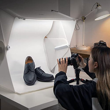 Foldio3 + Front Fill Lights | 25" Photo Light Box for Photography |65W Pro Lightbox with Front Fill Lighting (Halo Bar)|Dimmable Triple LED, Ani-Reflective Black Backdrop, Photo Studio By ORANGEMONKIE - size: Foldio3 + Extra Lights