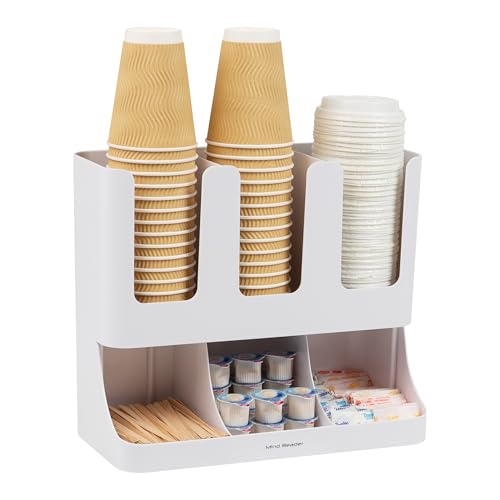 Mind Reader Cup and Condiment Station, 13 Inch Countertop Coffee Bar Organizer with 6 Compartments, Storage Caddy for Cups, Lids and Packets, Plastic, White - color: White, size: 6-Compartment, 13" L x 6.4" W x 11.5" H