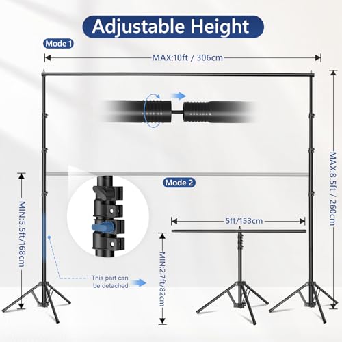 EMART 3-in-1 Backdrop Stand Kit 10x8.5 ft for Photography Studio, T-Shape Banner Back Drop Stand for Party, Wedding, Dectoration, Background Stand for Photo Video Studio with Carry Bag, 8 Clamps