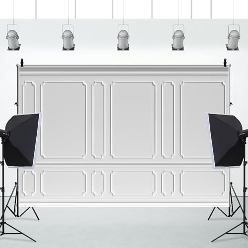 AOFOTO 7x5ft Empty Room Photo Backdrop White Living Room French Classic Frame Wall Photography Background Office Video Conference Meeting Background Adult Children Portrait Photoshoot Backdrop - color: white, size: 7x5ft