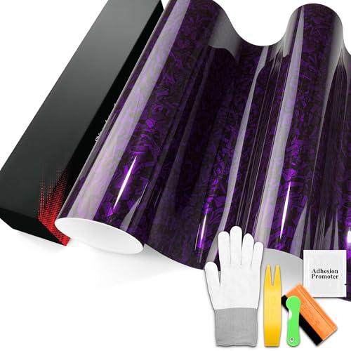 PET Marble Forged Carbon Fiber Textured Gloss Royal Purple Vinyl Wrap Auto Car Sticker Decal Film Sheet Bubble Free Air Release Technology with Tool Set 3FTx5FT - size: 3FT x 5FT