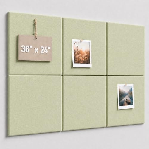 Large Cork Boards for Walls – 36" x 24" Self Adhesive Felt Wall Tiles, Ideal for Office Black Bulletin Board, Easy to Install Pin Board Photo Board(Sage Green) - color: Sage Green, size: 24" X 36"