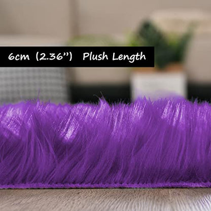 Goolela Fluffy Rug Runners 2x6 Purple Faux Sheepskin Fur Rug Washable Fuzzy Shag Rug for Living Room Bedroom Chair Couch Cover Rectangle - color: Purple, size: 2' x 6' (Rectangular)