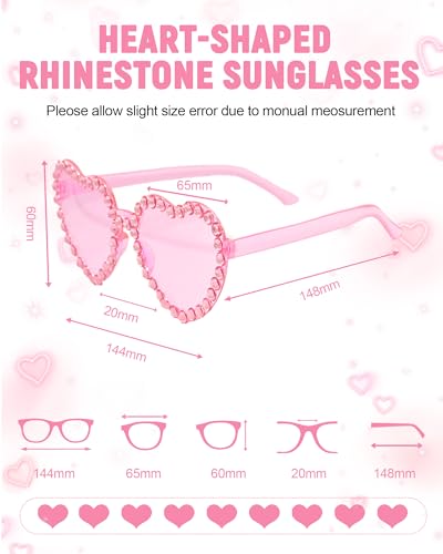 20 Pairs Heart Shaped Sunglasses for Women Colorful Glasses Fun Trendy Transparent Heart Sunglasses Party Favor - color: Rhinestone Pink - 20 Pack