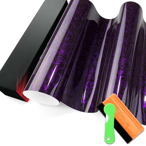 PET Marble Forged Carbon Fiber Textured Gloss Royal Purple Vinyl Wrap Auto Car Sticker Decal Film Sheet Bubble Free Air Release Technology with Tool Set 1FTx5FT - size: 1FT x 5FT