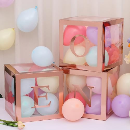 Rose Gold One Boxes for 1st Birthday, One Balloon Box With 20 Balloons, Baby Girl 1 Year Old Gifts, 1st Birthday Party Decorations Boy, Anniversary Photoshoot Props Backdrop. (Rose gold) - color: Rose Gold