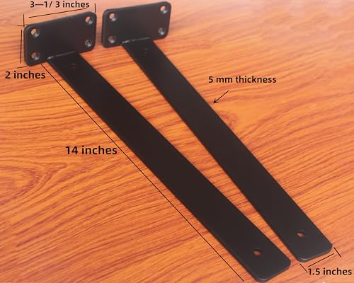 4 Pack - 14 inch Black Hidden L Shelf Bracket (1/5 Inch Thicked) Iron Floating Shelf Brackets Rustic Industrial Metal Brackets for Shelf Support - size: 14 Inch, style: Black 4 Pack