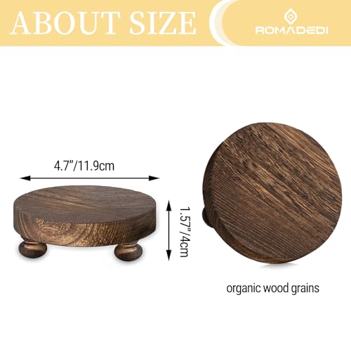 Romadedi Farmhouse Wood Riser for Display- 4 pcs Rustic Decor Mini Wooden Pedestal Decorative Round Tray for Home Table Bathroom Counter Shelf Kitchen, Brown - color: Brown, size: 4 PCS