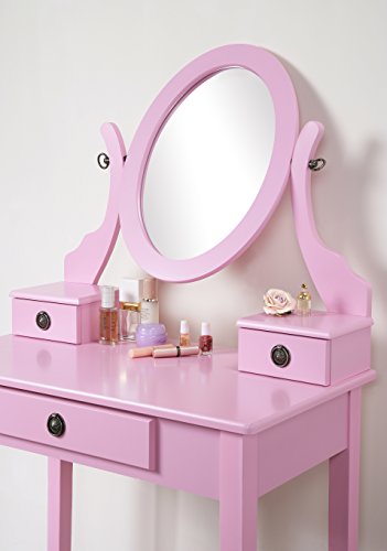 Roundhill Furniture Moniys Moniya Pink Wood Makeup Vanity Table and Stool Set - color: Pink