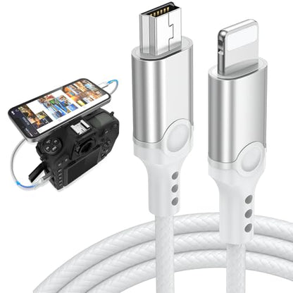 for Lightning to Mini USB Camera Adapter Cable MFi-Certified for iPhone 14 13 12 11 XR 7 Plus Import Photos Video Mini-B USB DSLR Camera OTG Cable for Canon 100D/Nikon D610, Nylon Braided Cord 3.3ft