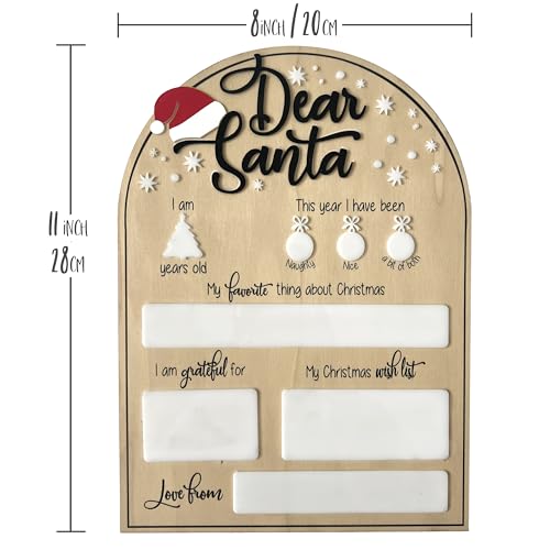 Dear Santa Photo Board | Christmas Photo Prop with Dry Erase Marker - Personalized Holiday Keepsake for Kids | Black