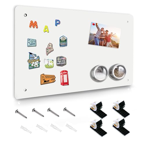 White Magnetic Board,17.5" x 11.4" Magnet Bulletin Board to Display Magnetic Notes, Poetry, Photos, Suitable for Wall, Refrigerator, Cabinet etc, Come with 4 Pcs Dual Lock Tape and Screws - color: White, size: 1 Pack (17.5" x 11.4")