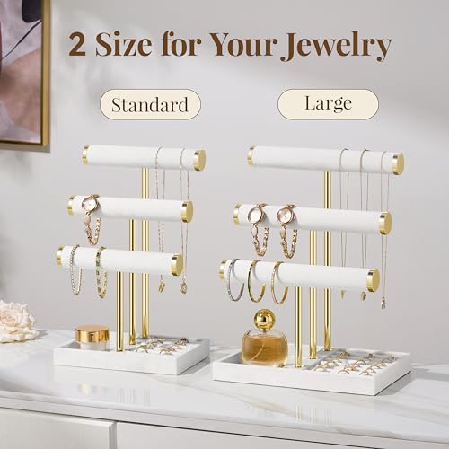 3 Tier Bracelet Holder Display - Detachable T Bar White Velvet Bracelet Holder, Jewelry Holder Organizer for Bracelet, Necklace, Watches, Rings - color: White, size: Large