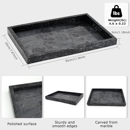 Marble Bathroom Tray,Pure Natural Vanity Tray,Marble Trays for Kitchen Counter Non-Ceramic/Non-Resin,Stone Tray 12 x 8 inch (Black) ﻿ - color: Black