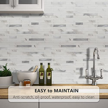 STICKGOO Peel and Stick Backsplash,PVC Wall Tiles Stick on Backsplash for Kitchen(10 Sheets, Statuario White with Metal Silver) - color: Statuario White with Metal Silver