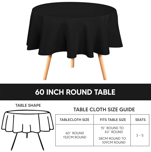 Utopia Kitchen Round Table Cloth 2 Pack(60 Inches, Black), Tablecloth Machine Washable, Polyester Table Cover for Dining, Buffet Parties, Picnics, Events, Weddings and Restaurants - color: Black, size: 2 Pack 60 Inch Tablecloth