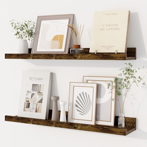 Dreamland Picture Ledge Shelf for Wall, Floating Shelves Set of 2,24 inch Long Floating Shelves with Lip for Living Room,Bedroom,Bathroom,Kitchen,Rustic Brown - color: Rustic Brown, size: 24inch