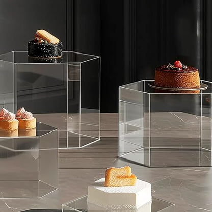 6 Pcs Buffet Risers, Dessert Stands, Acrylic Boxes for Display, Hexagonal Jewelry Showcase, Riser Display Cases Acrylic Display Base, Clear - color: Clear-Hexagonal