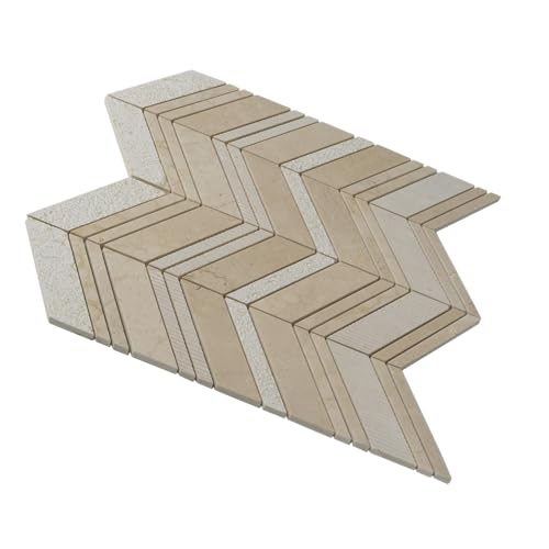 4 x 5 Beige Textured Chevron Crema Marfil Marble Mosaic Sample Tile Having 1 sqft Coverage - color: Beige, size: Sample Swatch (4 x 5 in)