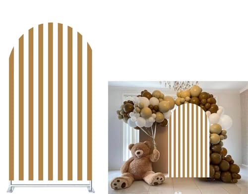 FiVan Arch Covers Brown Stripes Stretchy Backdrop for Birthday Baby Shower Party Decoration 2.6x6ft Baptism Background Props - color: NO-409, size: 2.6x6ft(78x180cm)
