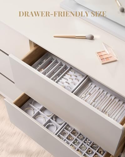Lolalet Jewelry Drawer Organizer Inserts, Stackable Velvet Tray Jewelry Storage Organizers Set Display Cases for Necklaces Bracelets Earrings Rings Chains Bangles Watches, Mothers Day Gift - color: Grey, size: A5 Size, 4 Packs