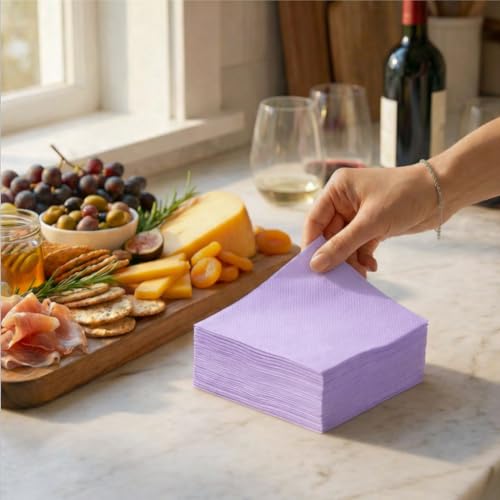 AMERICAN HOMESTEAD Cocktail Napkins - Premium 4.75"x4.75" Disposable Linen-Like Beverage Napkins - Bulk Square Party Bar Serviettes for Weddings, Parties, Events, and Daily Use - (Lilac -100 Count) - color: Lilac, size: 4.75 x 4.75