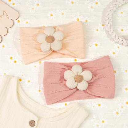CÉLLOT 5 Pcs Baby Flower Headbands Baby Girls Nylon Headbands Soft Hairbands Hair Accessories for Newborn Infant Toddler Kids（Pink） - color: Pink