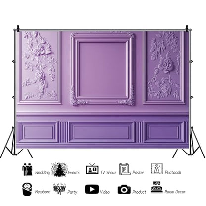 Fantasy Purple Wall Backdrop 5x3ft Elegant Living Room Wall Inside Photography Background European Style Royal Violet Boudoir Photoshoot for Wedding Birthday Girls Women Video Webcast Prop - color: purple, size: 5x3ft