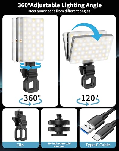 Selfie Light for iPhone:3000mAh Phone Light Clip with 120 LEDs & CRI95+, Compatible with iPhone/Laptops/Tablets/Cameras for Video Recording/Selfies/Live Streaming/Zoom/YouTube