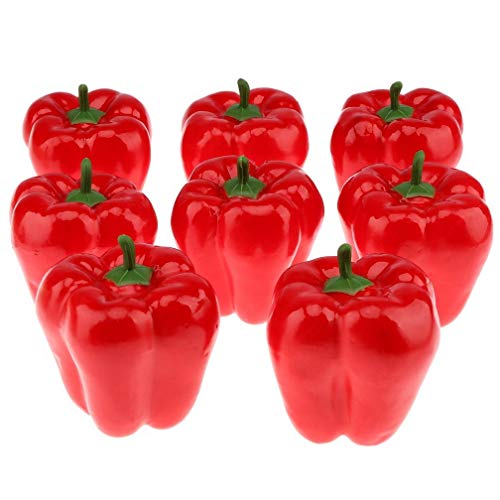 Gresorth 8pcs Artificial Big Bell Red Pepper Decoration Fake Vegetable Home Kitchen Cabinet Model - color: Red